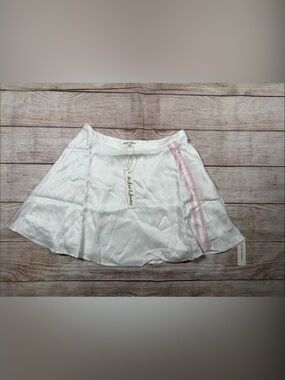 For Love & Lemons Preppy Old Money White Kimmy Mini Skirt Pink Stripes